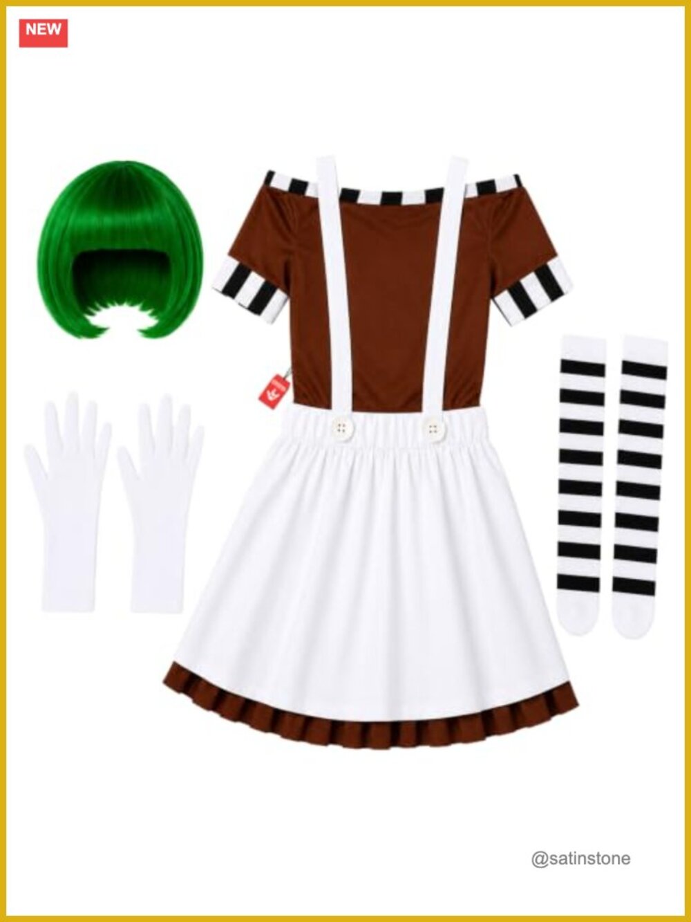 Women's Chocolate Factory Worker Costume Top Skirt Socks Gloves Wig